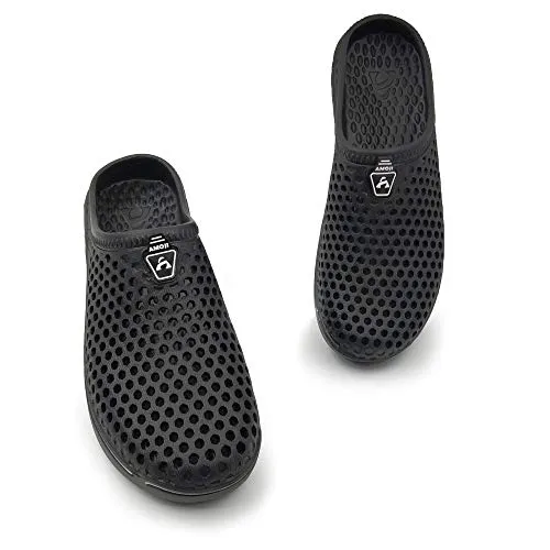Amoji Garden Clogs Crock Shoes Garden Shoes Shower Slippers Sandals Yard Gardening Beach Water Plastic Rubber Comfortable House Indoor Summer Adult Male Female AM161 Black Size 9 Women/7 Men