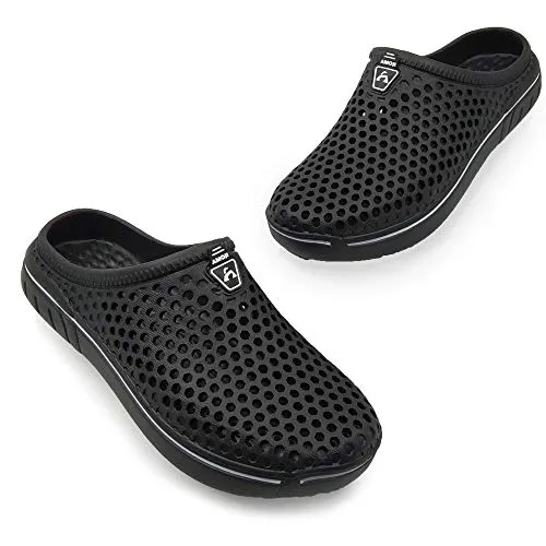 Amoji Garden Clogs Crock Shoes Garden Shoes Shower Slippers Sandals Yard Gardening Beach Water Plastic Rubber Comfortable House Indoor Summer Adult Male Female AM161 Black Size 9 Women/7 Men