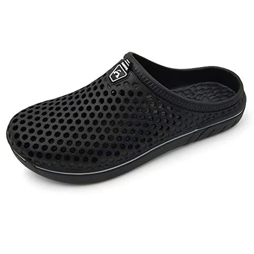 Amoji Garden Clogs Crock Shoes Garden Shoes Shower Slippers Sandals Yard Gardening Beach Water Plastic Rubber Comfortable House Indoor Summer Adult Male Female AM161 Black Size 9 Women/7 Men