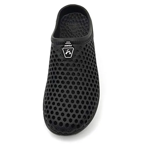 Amoji Garden Clogs Crock Shoes Garden Shoes Shower Slippers Sandals Yard Gardening Beach Water Plastic Rubber Comfortable House Indoor Summer Adult Male Female AM161 Black Size 9 Women/7 Men