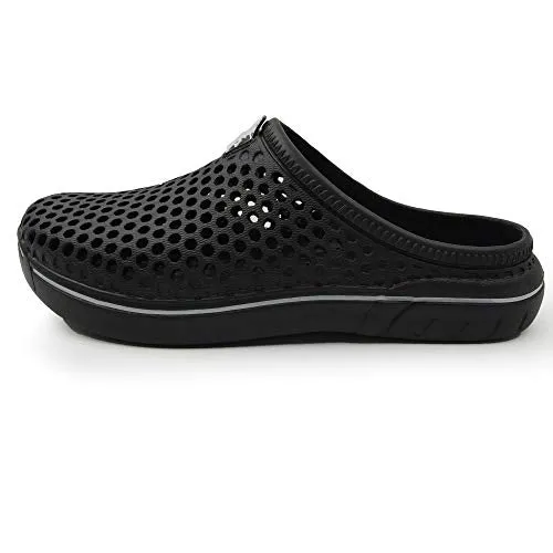 Amoji Garden Clogs Crock Shoes Garden Shoes Shower Slippers Sandals Yard Gardening Beach Water Plastic Rubber Comfortable House Indoor Summer Adult Male Female AM161 Black Size 9 Women/7 Men