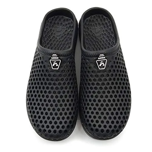 Amoji Garden Clogs Crock Shoes Garden Shoes Shower Slippers Sandals Yard Gardening Beach Water Plastic Rubber Comfortable House Indoor Summer Adult Male Female AM161 Black Size 9 Women/7 Men