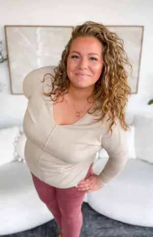 Ava Taupe Long Sleeve Top-Curvy
