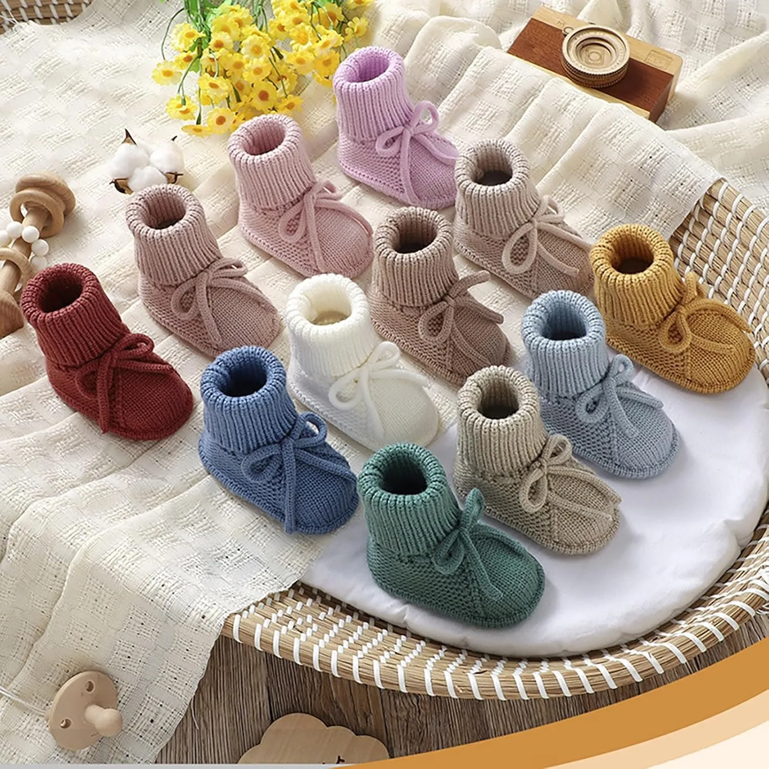 Baby Booties Newborn Sock Shoes Hand Knitting Crochet Infant Boy Girl Cozy Shoes Indoor Walking Shoes Breathable