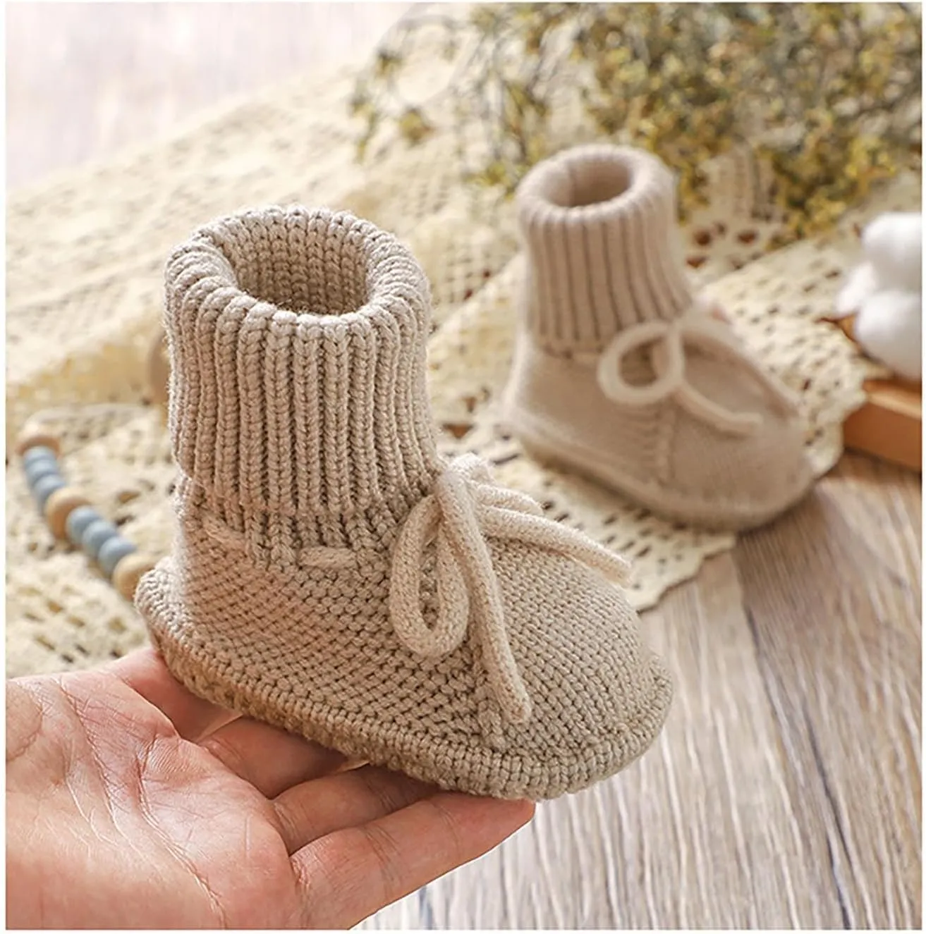 Baby Booties Newborn Sock Shoes Hand Knitting Crochet Infant Boy Girl Cozy Shoes Indoor Walking Shoes Breathable