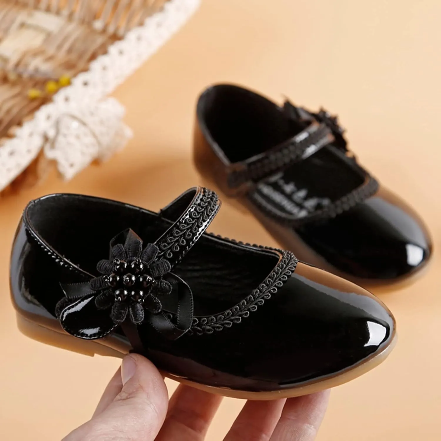 Baby Girls Dress Shoes Mary Jane Ballet Flats Flower Girl School Party Wedding Shoes Girls Slip On Walking Shoes