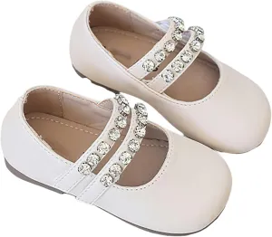 Baby Girls Mary Jane Dress Shoes Pearl Toddler Little Kid Patent Leather Flats for Wedding Party School