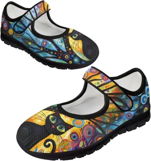 Binienty Mary Jane Shoes Women Mesh Knit Round Toe Slip On Walking Flat Shoes Breathable Soft-Soled