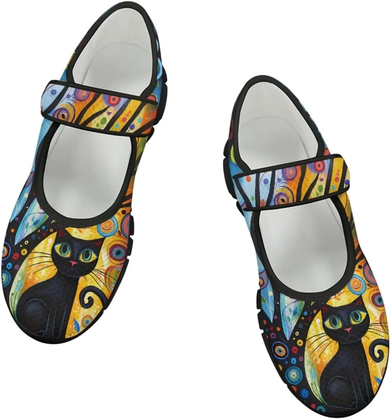 Binienty Mary Jane Shoes Women Mesh Knit Round Toe Slip On Walking Flat Shoes Breathable Soft-Soled