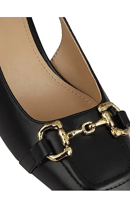 Black Embellished Block Heels