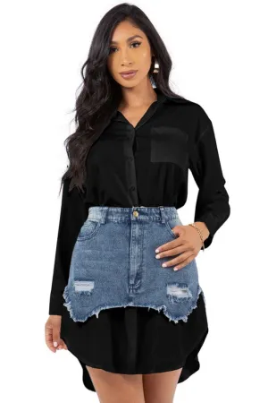 Bold & Chic Denim Shirt Dress – Sexy Button-Up Mini with Waist Detail