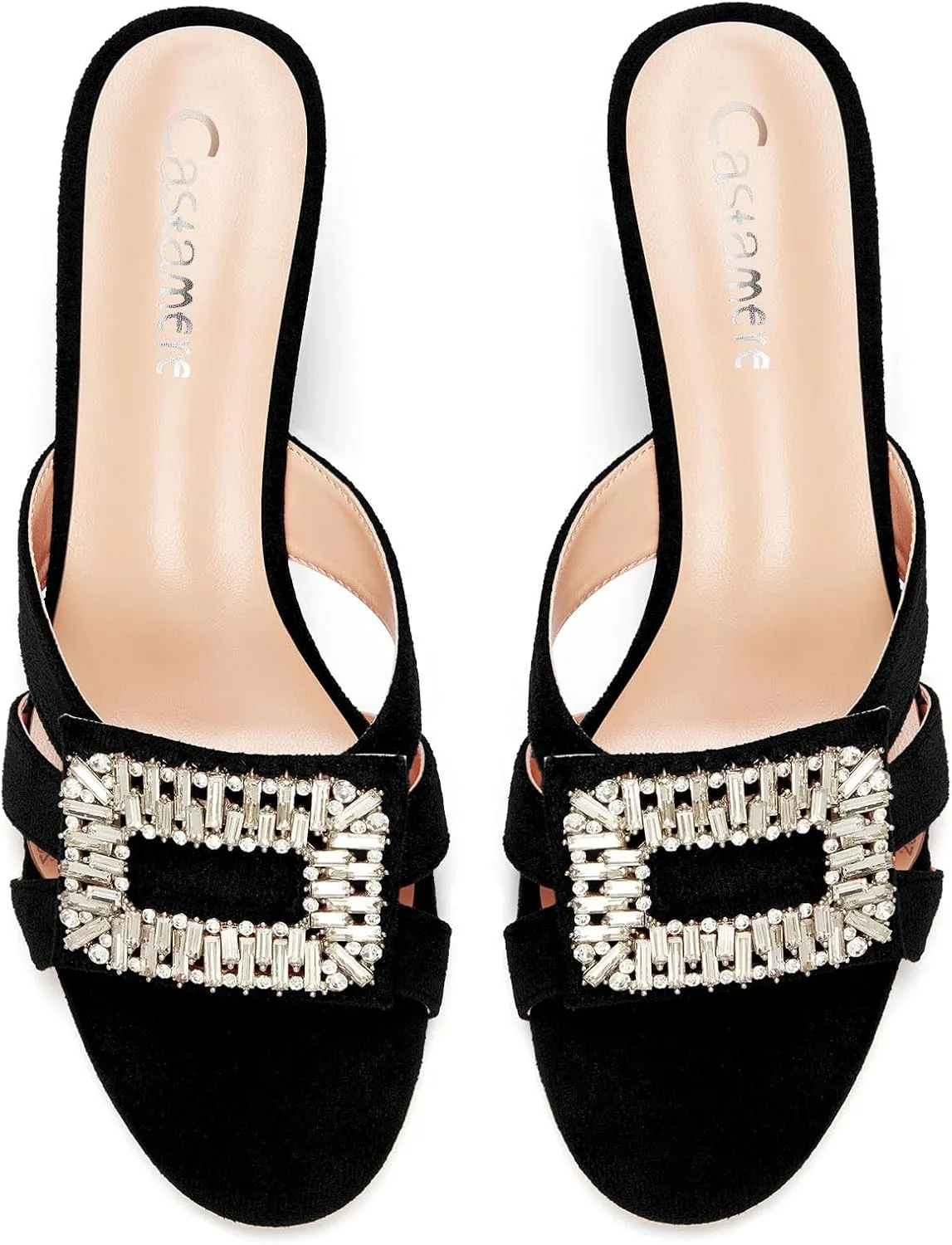 Castamere Womens Mid Heel Open Toe Slip-on Mules Shoes Sandals Rhinestone Crystal Gladiator Wedding Prom Casual 2.6 Inches Heels