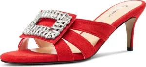 Castamere Womens Mid Heel Open Toe Slip-on Mules Shoes Sandals Rhinestone Crystal Gladiator Wedding Prom Casual 2.6 Inches Heels