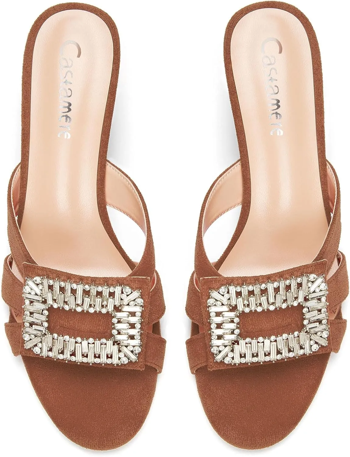 Castamere Womens Mid Heel Open Toe Slip-on Mules Shoes Sandals Rhinestone Crystal Gladiator Wedding Prom Casual 2.6 Inches Heels
