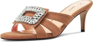 Castamere Womens Mid Heel Open Toe Slip-on Mules Shoes Sandals Rhinestone Crystal Gladiator Wedding Prom Casual 2.6 Inches Heels