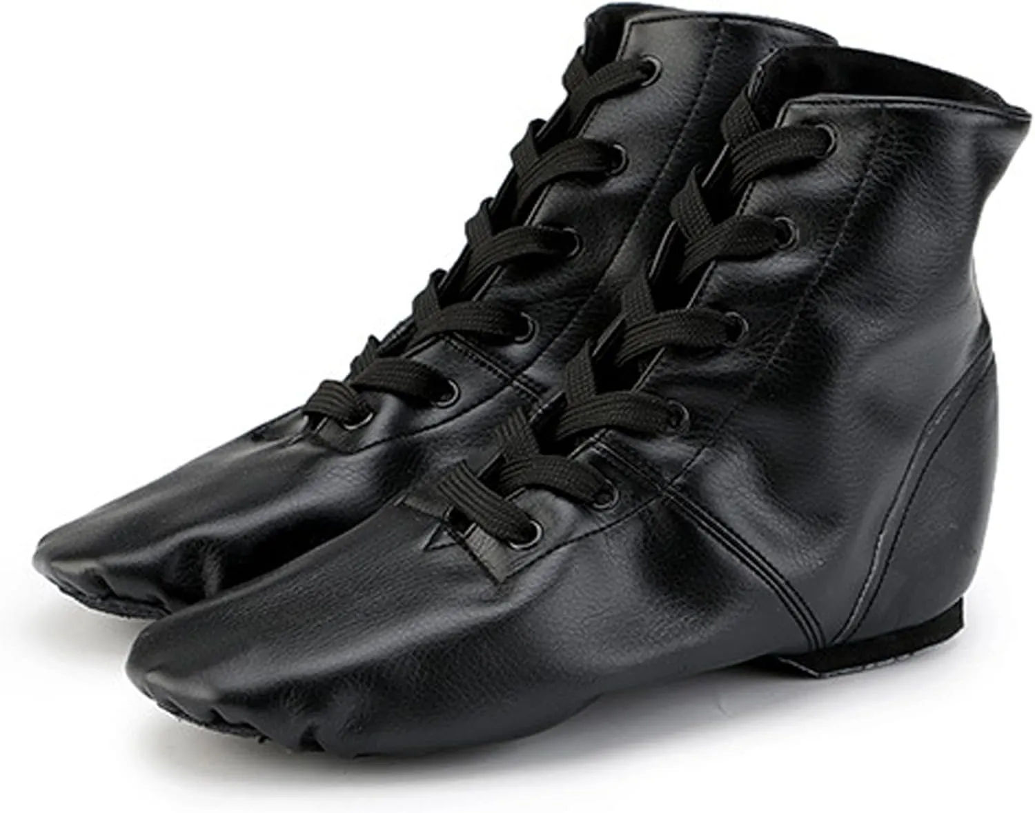 Childrens Practic Dancing Shoes Soft Leather Flat Lace-Up Jazz Boots Black Jazz Shoes Gymnastics Shoes Leather