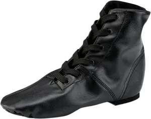Childrens Practic Dancing Shoes Soft Leather Flat Lace-Up Jazz Boots Black Jazz Shoes Gymnastics Shoes Leather