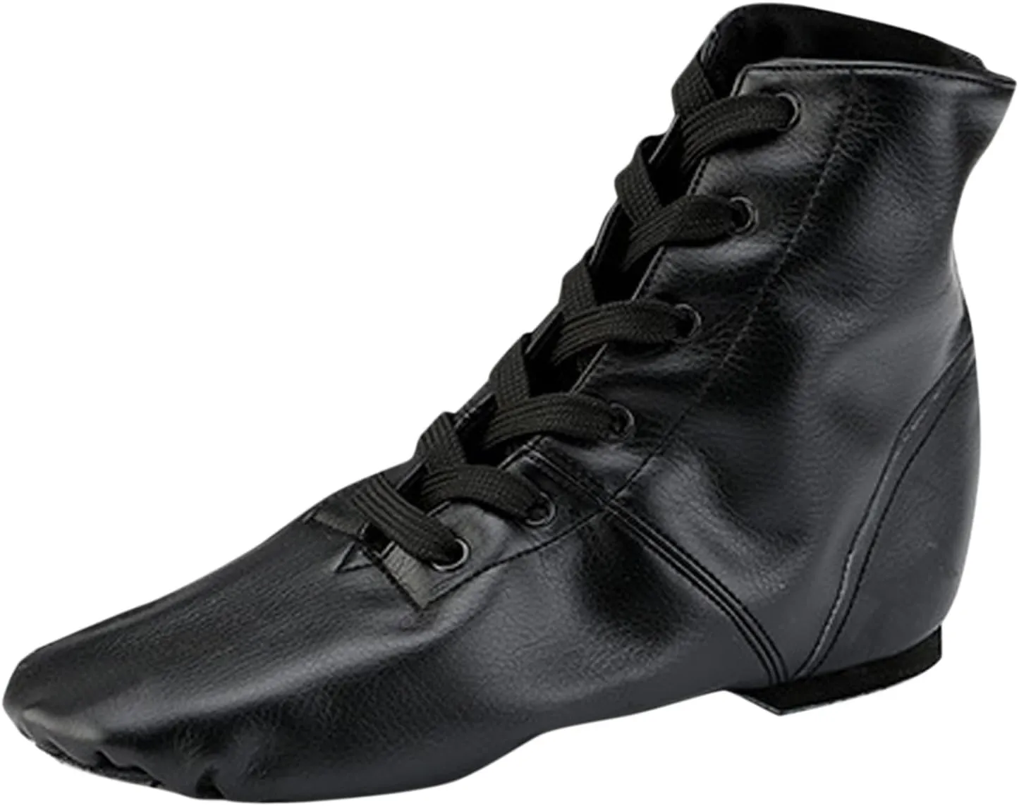 Childrens Practic Dancing Shoes Soft Leather Flat Lace-Up Jazz Boots Black Jazz Shoes Gymnastics Shoes Leather