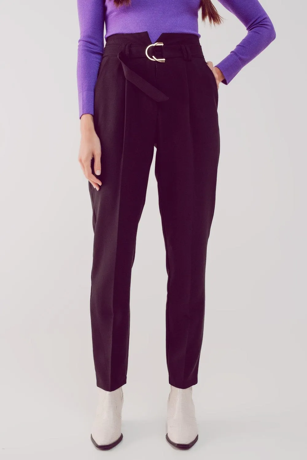 Cigarette Pants With Paper-Bag Waist In Black