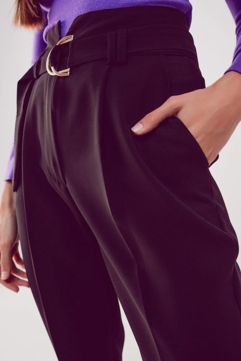 Cigarette Pants With Paper-Bag Waist In Black