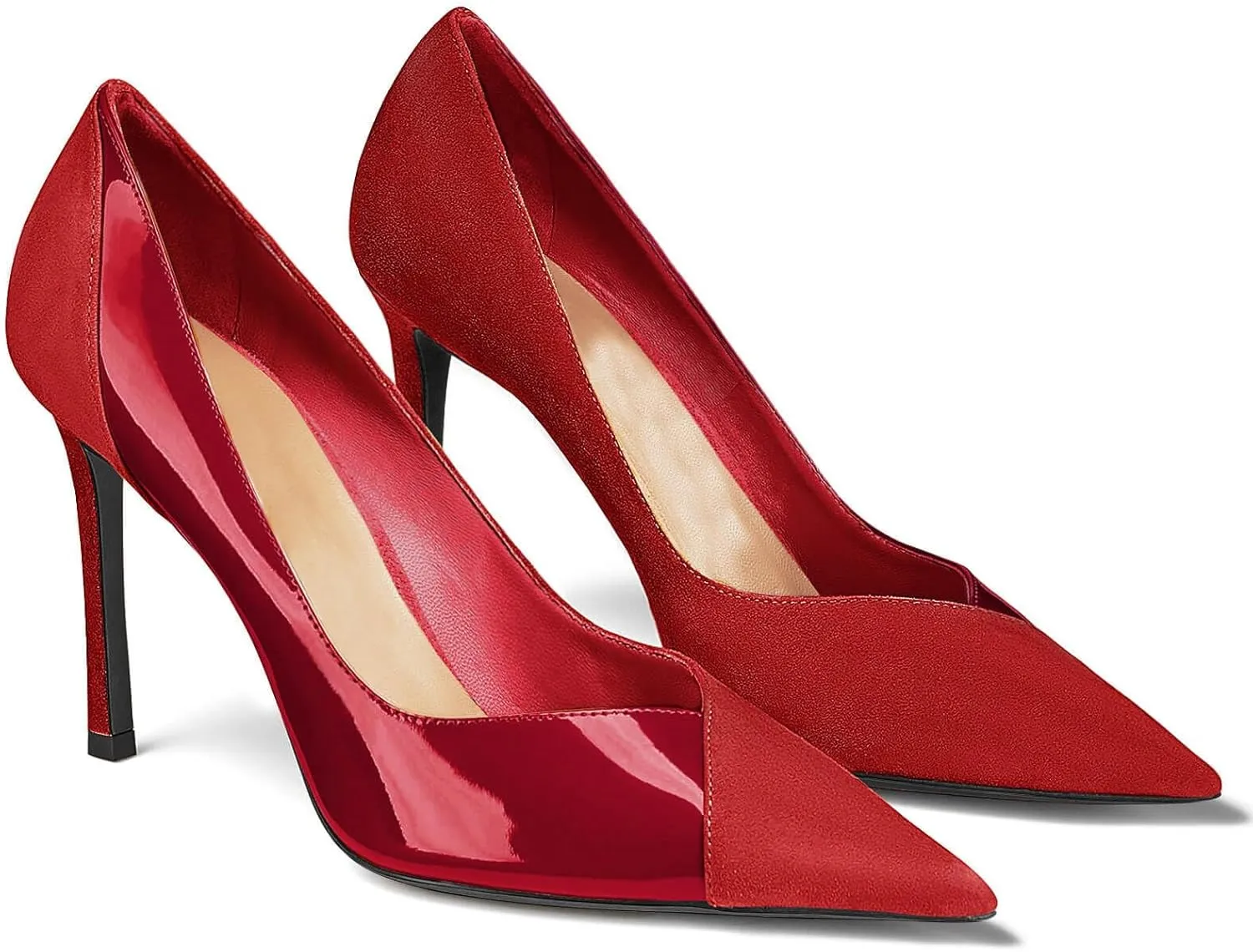 Coutgo Womens Pointed Toe High Heels Pumps Patent Suede Stiletto Heel Slip on Office Party Wedding Dress Shoes