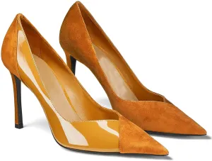 Coutgo Womens Pointed Toe High Heels Pumps Patent Suede Stiletto Heel Slip on Office Party Wedding Dress Shoes
