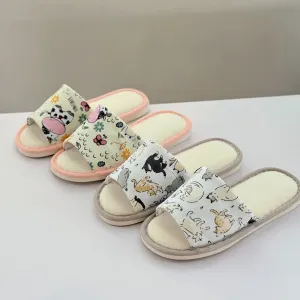 Cute Animal Print Canvas Open-Toe Home Slippers