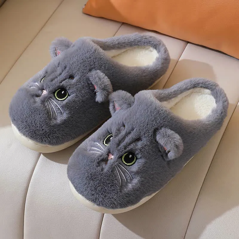 Cute Cartoon Kitten Indoor Plush Slippers