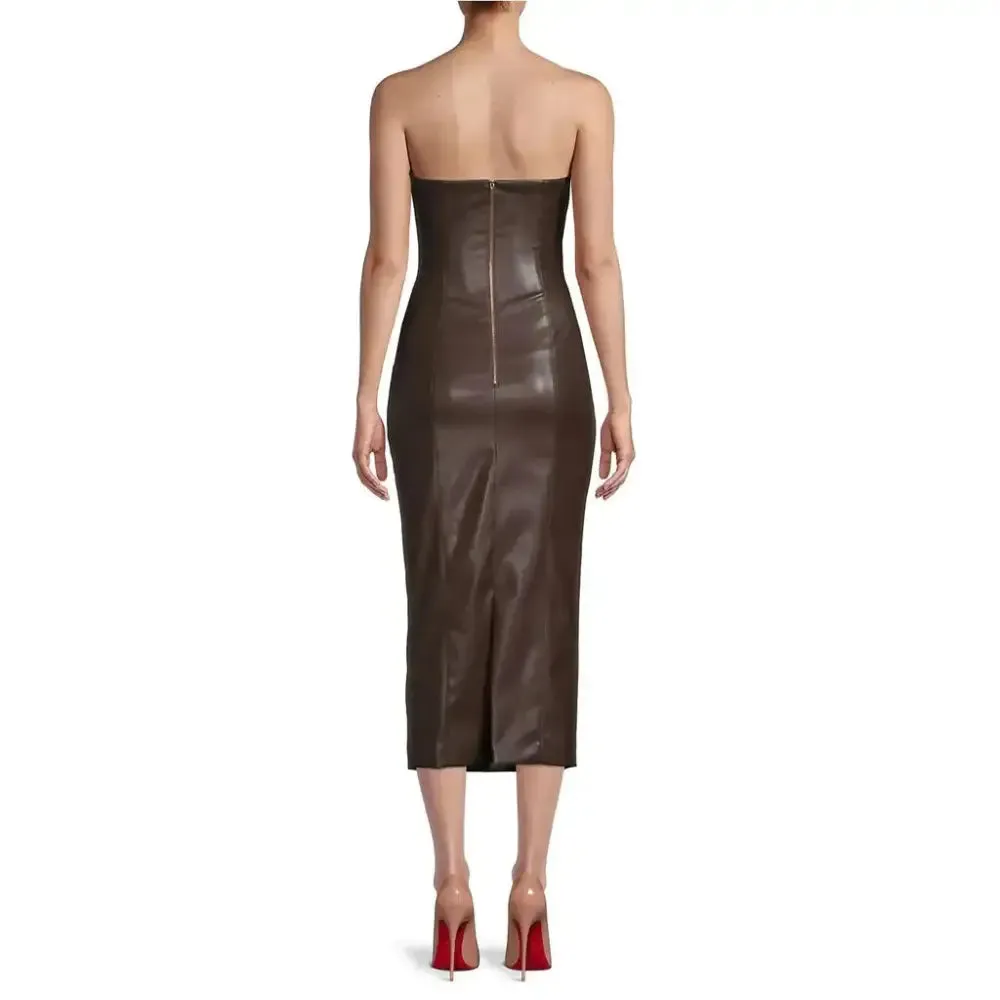 Dark Brown Tube Leather Dress – Minimal & Stylish Fall Edition