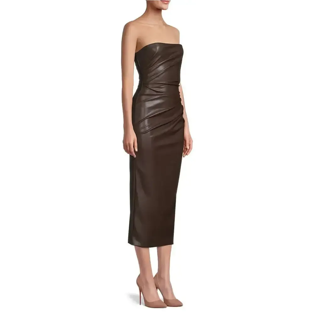 Dark Brown Tube Leather Dress – Minimal & Stylish Fall Edition