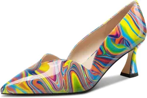 DearOnly Womens Mid Stiletto Heel Dress Slip-on Close Pointed Toe Pumps Cute Patent Leather Prom Casual Shoes 2.4 Inches Heels