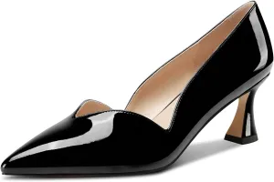 DearOnly Womens Mid Stiletto Heel Dress Slip-on Close Pointed Toe Pumps Cute Patent Leather Prom Casual Shoes 2.4 Inches Heels