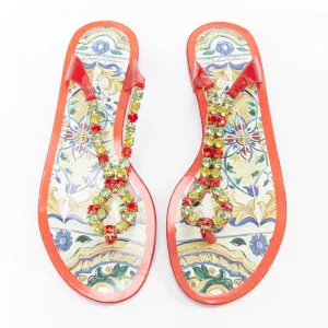 DOLCE GABBANA red colorful crystal embellished majolica sandals EU39