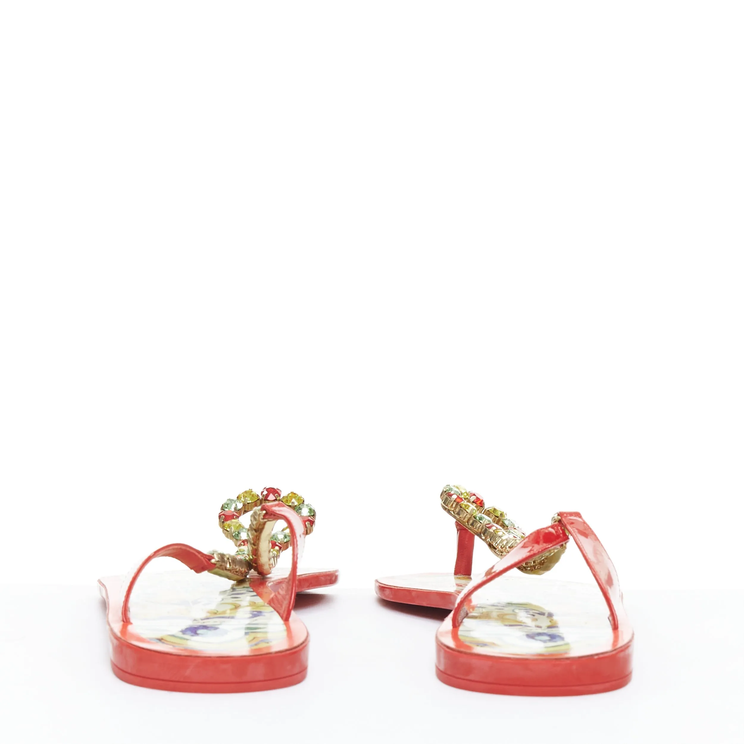 DOLCE GABBANA red colorful crystal embellished majolica sandals EU39