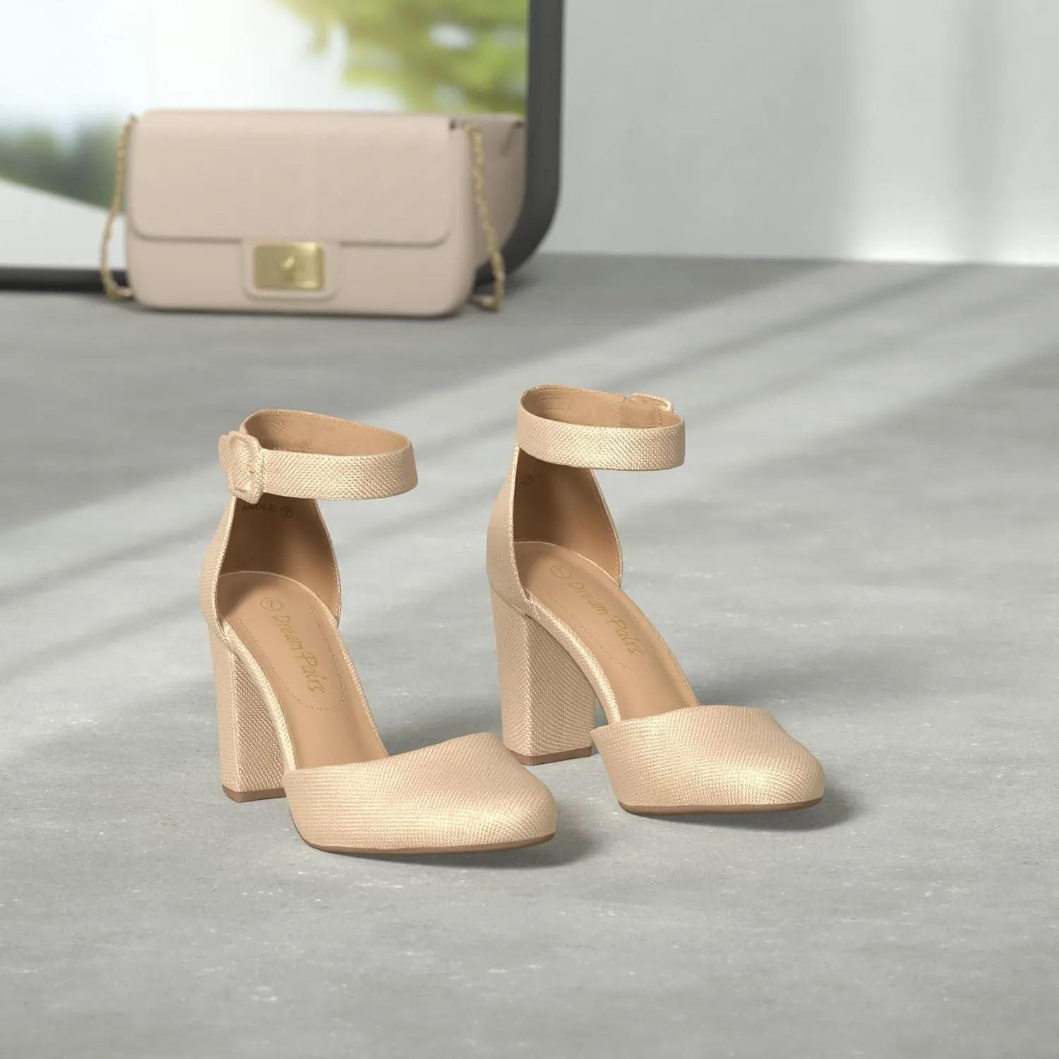 DREAM PAIRS Women's High Heel Ankle Strap Closed Toe Chunky Wedding Pumps Shoes