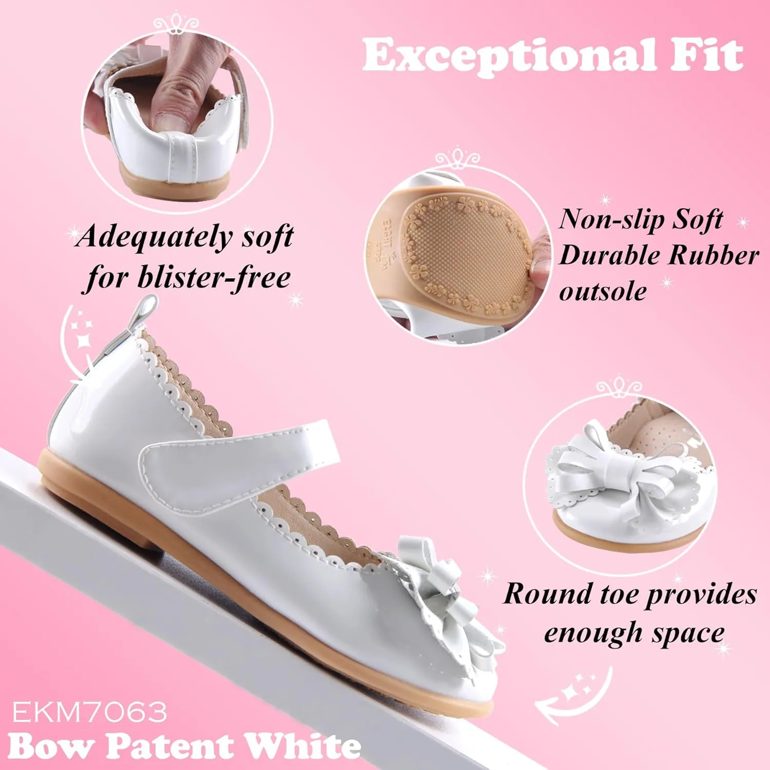 EIGHT KM Toddler Girls Dress Shoes  Girls Mary Jane Shoes | Mary Jane Flats - Ballet Flats  Party, Flower Girl, Wedding Dress Shoes for Girls  Comfortable & Non-Slip Design for Ages up to 7
