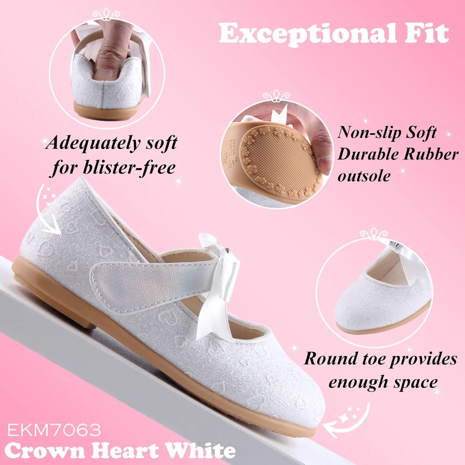EIGHT KM Toddler Girls Dress Shoes  Girls Mary Jane Shoes | Mary Jane Flats - Ballet Flats  Party, Flower Girl, Wedding Dress Shoes for Girls  Comfortable & Non-Slip Design for Ages up to 7