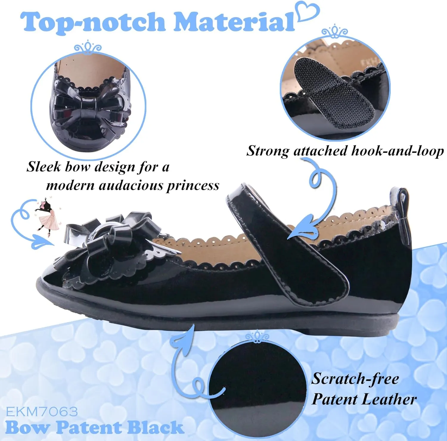 EIGHT KM Toddler Girls Dress Shoes  Girls Mary Jane Shoes | Mary Jane Flats - Ballet Flats  Party, Flower Girl, Wedding Dress Shoes for Girls  Comfortable & Non-Slip Design for Ages up to 7