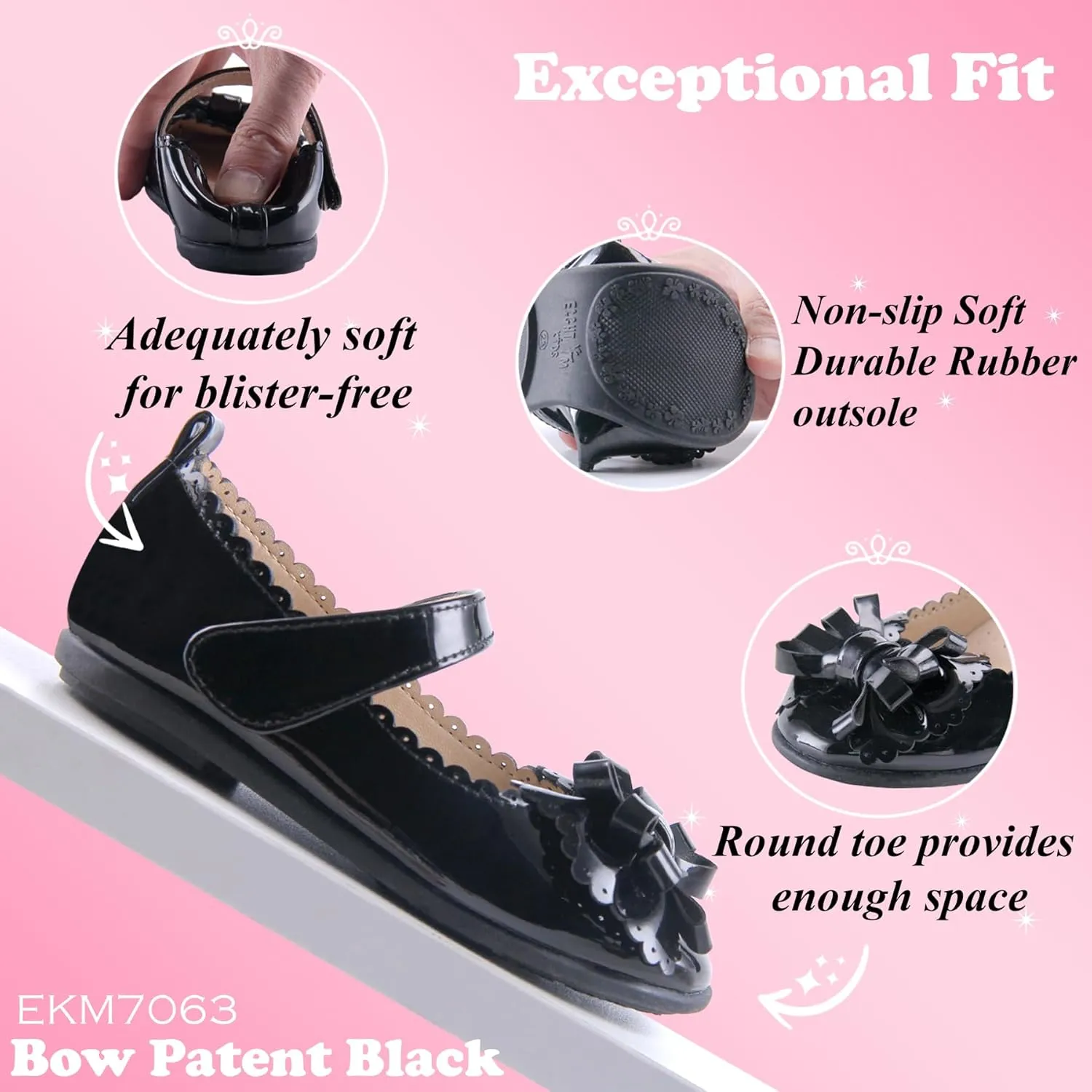 EIGHT KM Toddler Girls Dress Shoes  Girls Mary Jane Shoes | Mary Jane Flats - Ballet Flats  Party, Flower Girl, Wedding Dress Shoes for Girls  Comfortable & Non-Slip Design for Ages up to 7