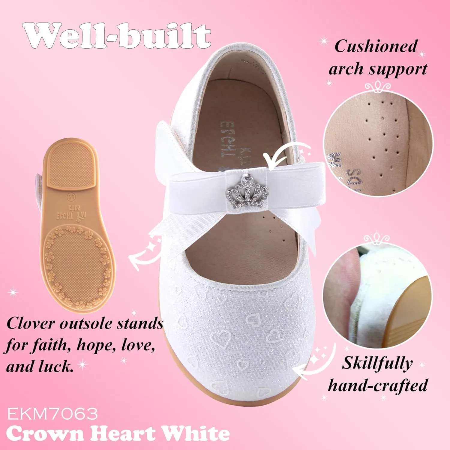 EIGHT KM Toddler Girls Dress Shoes  Girls Mary Jane Shoes | Mary Jane Flats - Ballet Flats  Party, Flower Girl, Wedding Dress Shoes for Girls  Comfortable & Non-Slip Design for Ages up to 7