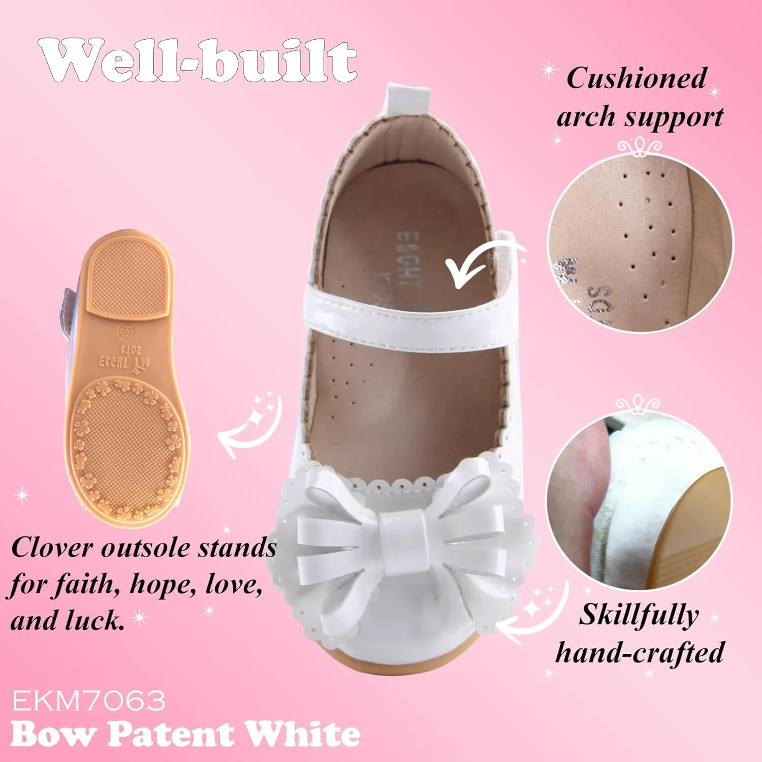 EIGHT KM Toddler Girls Dress Shoes  Girls Mary Jane Shoes | Mary Jane Flats - Ballet Flats  Party, Flower Girl, Wedding Dress Shoes for Girls  Comfortable & Non-Slip Design for Ages up to 7