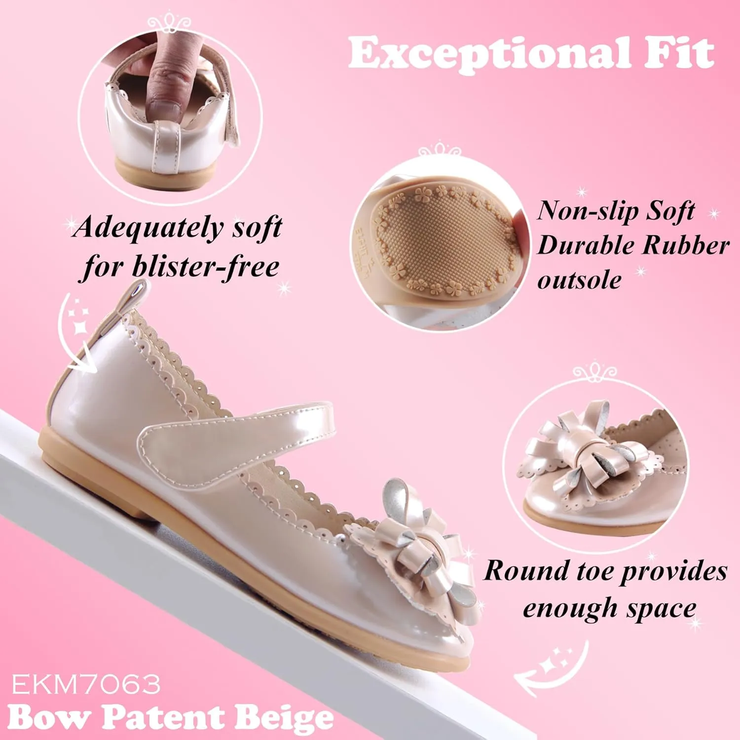 EIGHT KM Toddler Girls Dress Shoes  Girls Mary Jane Shoes | Mary Jane Flats - Ballet Flats  Party, Flower Girl, Wedding Dress Shoes for Girls  Comfortable & Non-Slip Design for Ages up to 7