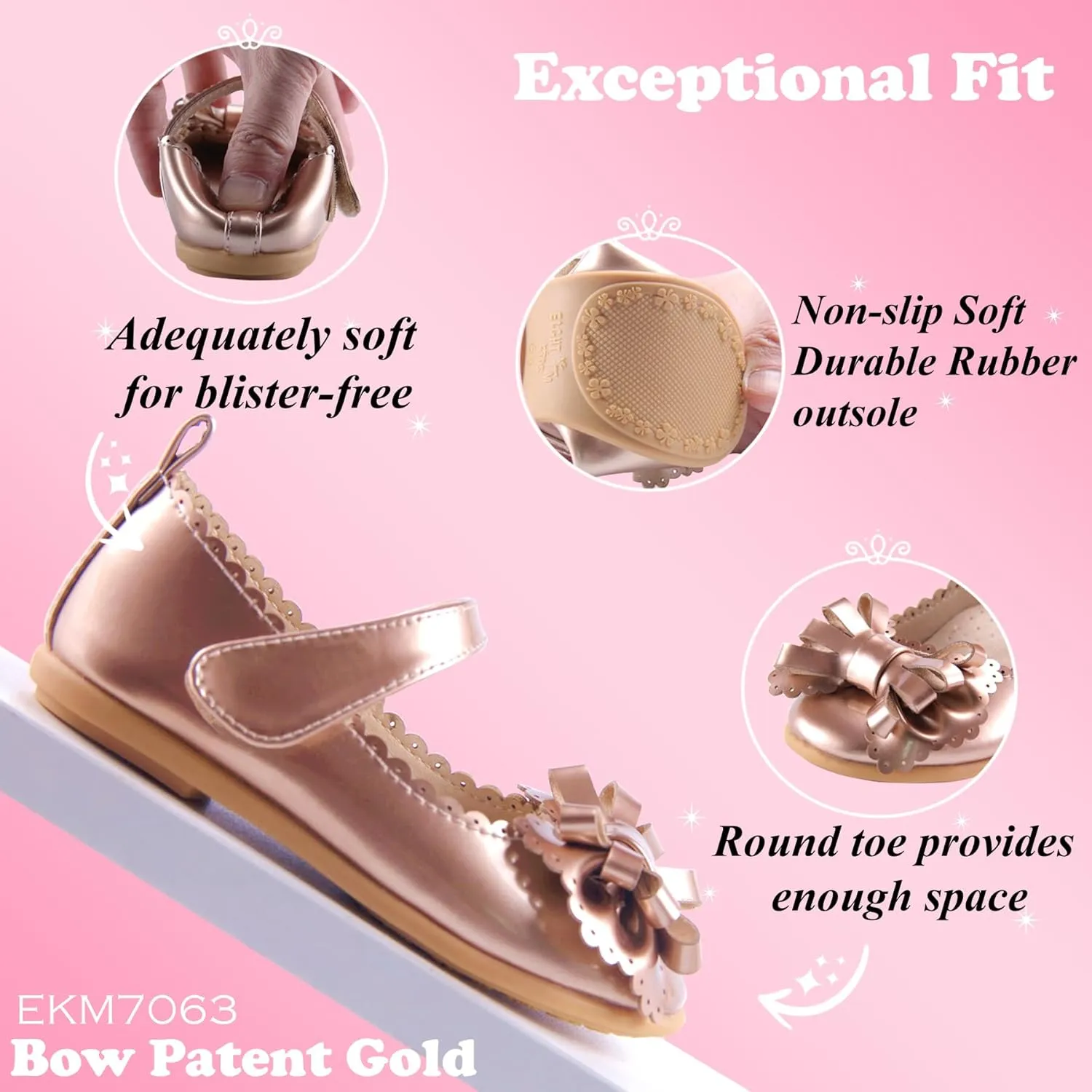 EIGHT KM Toddler Girls Dress Shoes  Girls Mary Jane Shoes | Mary Jane Flats - Ballet Flats  Party, Flower Girl, Wedding Dress Shoes for Girls  Comfortable & Non-Slip Design for Ages up to 7