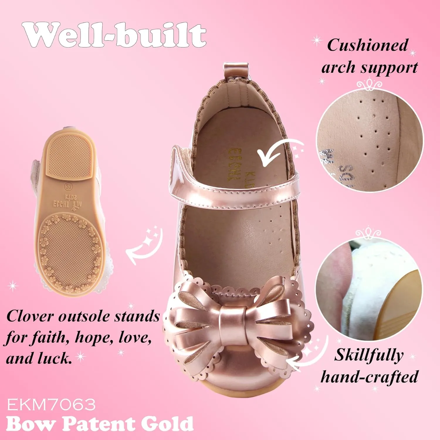EIGHT KM Toddler Girls Dress Shoes  Girls Mary Jane Shoes | Mary Jane Flats - Ballet Flats  Party, Flower Girl, Wedding Dress Shoes for Girls  Comfortable & Non-Slip Design for Ages up to 7