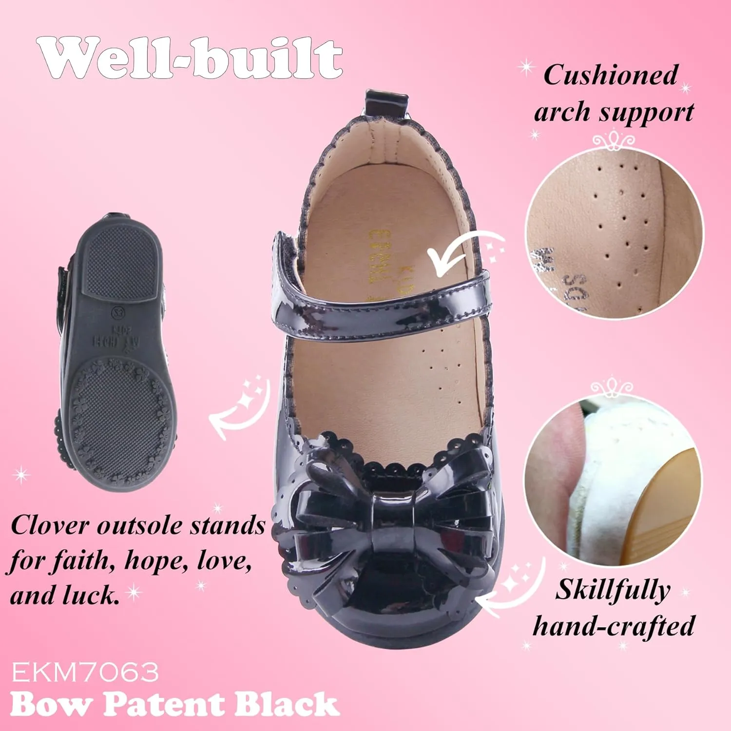 EIGHT KM Toddler Girls Dress Shoes  Girls Mary Jane Shoes | Mary Jane Flats - Ballet Flats  Party, Flower Girl, Wedding Dress Shoes for Girls  Comfortable & Non-Slip Design for Ages up to 7