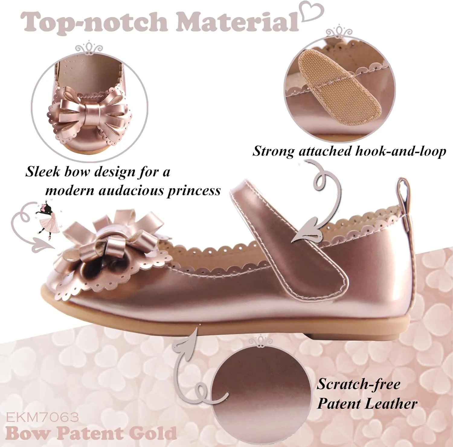 EIGHT KM Toddler Girls Dress Shoes  Girls Mary Jane Shoes | Mary Jane Flats - Ballet Flats  Party, Flower Girl, Wedding Dress Shoes for Girls  Comfortable & Non-Slip Design for Ages up to 7