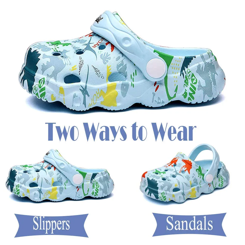 Fadezar Kids Cartoon Clogs Boys Girls Toddler Dinosaur Garden Shoes Slip On Beach Pool Shower Slide Sandals Light Blue 7.5-8.5 toddler