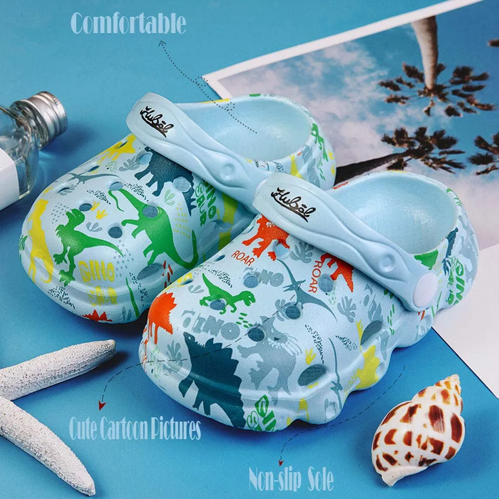 Fadezar Kids Cartoon Clogs Boys Girls Toddler Dinosaur Garden Shoes Slip On Beach Pool Shower Slide Sandals Light Blue 7.5-8.5 toddler
