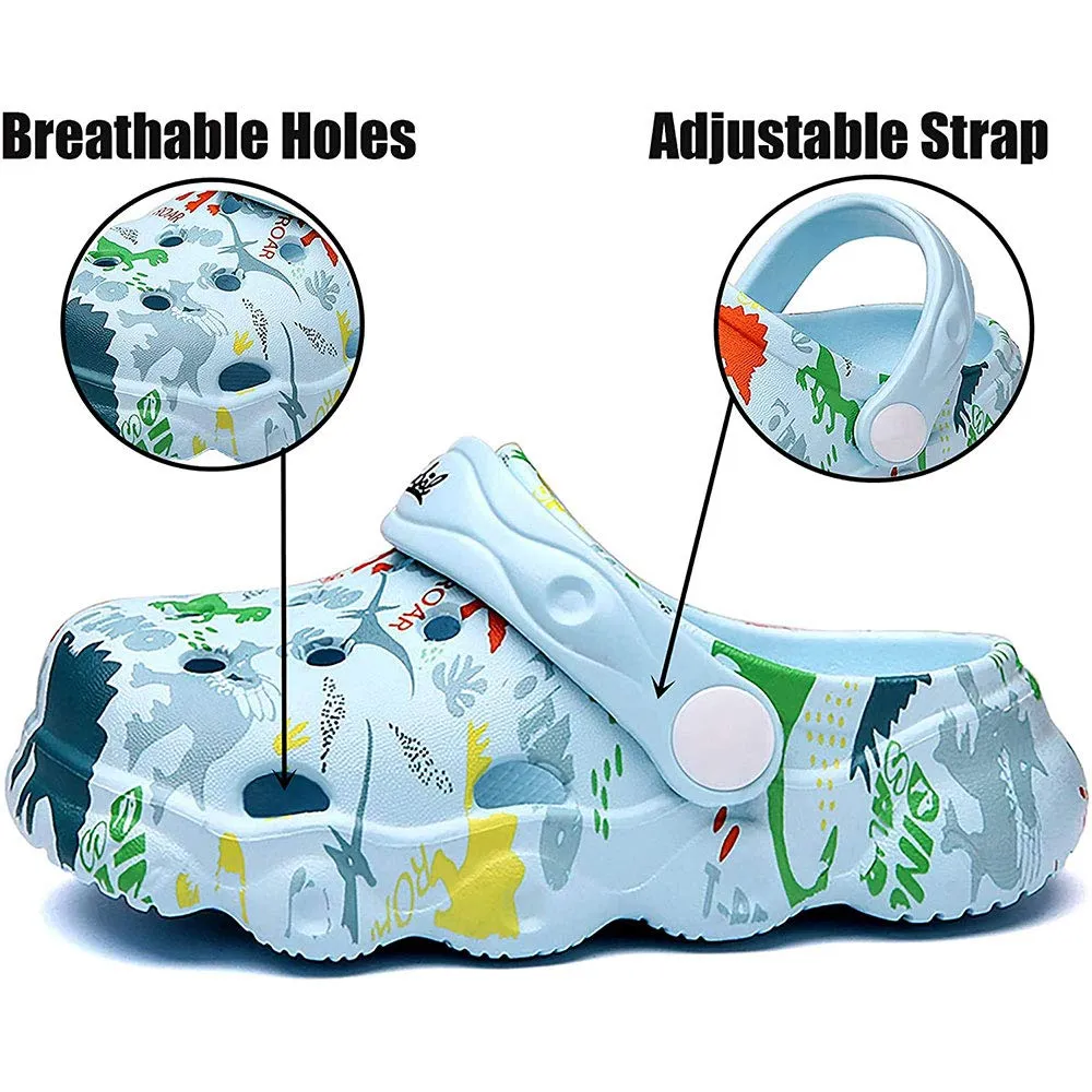 Fadezar Kids Cartoon Clogs Boys Girls Toddler Dinosaur Garden Shoes Slip On Beach Pool Shower Slide Sandals Light Blue 7.5-8.5 toddler