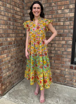Floral Color Blocked Dress